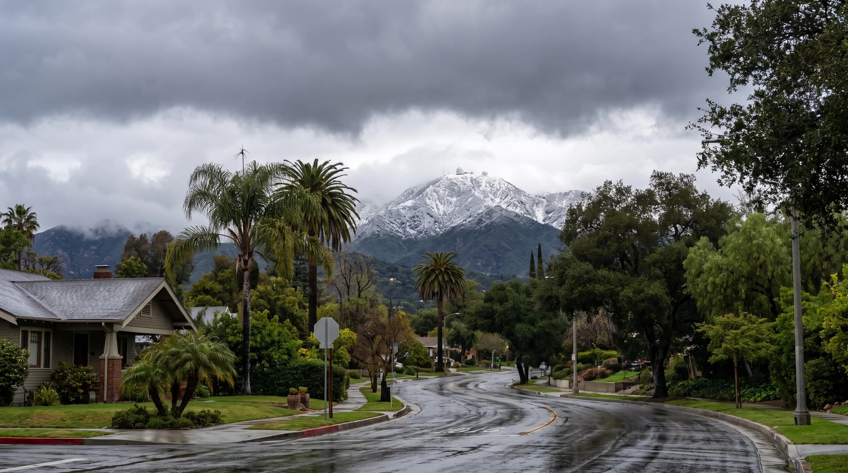 Pasadena Stays Green as Mount Wilson Turns White